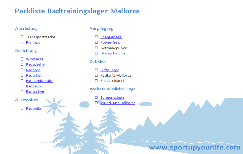 Packliste Radtrainingslager Auf Mallorca