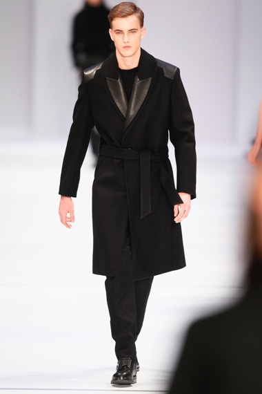 BERLIN, GERMANY - JANUARY 17:  A model walks the runway at Hugo By Hugo Boss Autumn/Winter 2013/14 fashion show during Mercedes-Benz Fashion Week Berlin at Opernwerkstatte on January 17, 2013 in Berlin, Germany.  (Photo by Peter Michael Dills/Getty Images for Mercedes-Benz)
