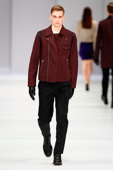 BERLIN, GERMANY - JANUARY 17:  A model walks the runway at Hugo By Hugo Boss Autumn/Winter 2013/14 fashion show during Mercedes-Benz Fashion Week Berlin at Opernwerkstatte on January 17, 2013 in Berlin, Germany.  (Photo by Peter Michael Dills/Getty Images for Mercedes-Benz)