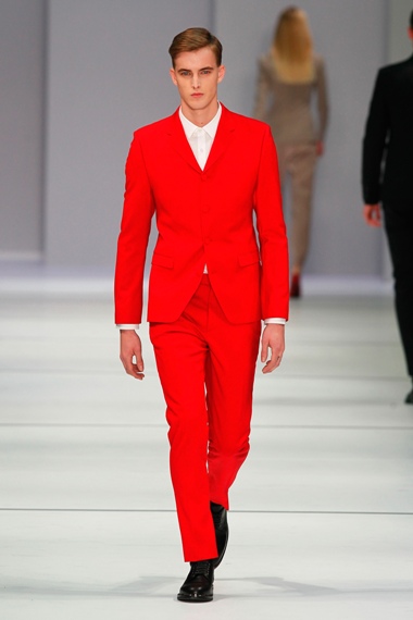BERLIN, GERMANY - JANUARY 17:  A model walks the runway at Hugo By Hugo Boss Autumn/Winter 2013/14 fashion show during Mercedes-Benz Fashion Week Berlin at Opernwerkstatte on January 17, 2013 in Berlin, Germany.  (Photo by Peter Michael Dills/Getty Images for Mercedes-Benz)