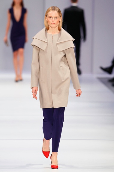 BERLIN, GERMANY - JANUARY 17:  Hanne Gaby Odiele walks the runway at Hugo By Hugo Boss Autumn/Winter 2013/14 fashion show during Mercedes-Benz Fashion Week Berlin at Opernwerkstatte on January 17, 2013 in Berlin, Germany.  (Photo by Peter Michael Dills/Getty Images for Mercedes-Benz)